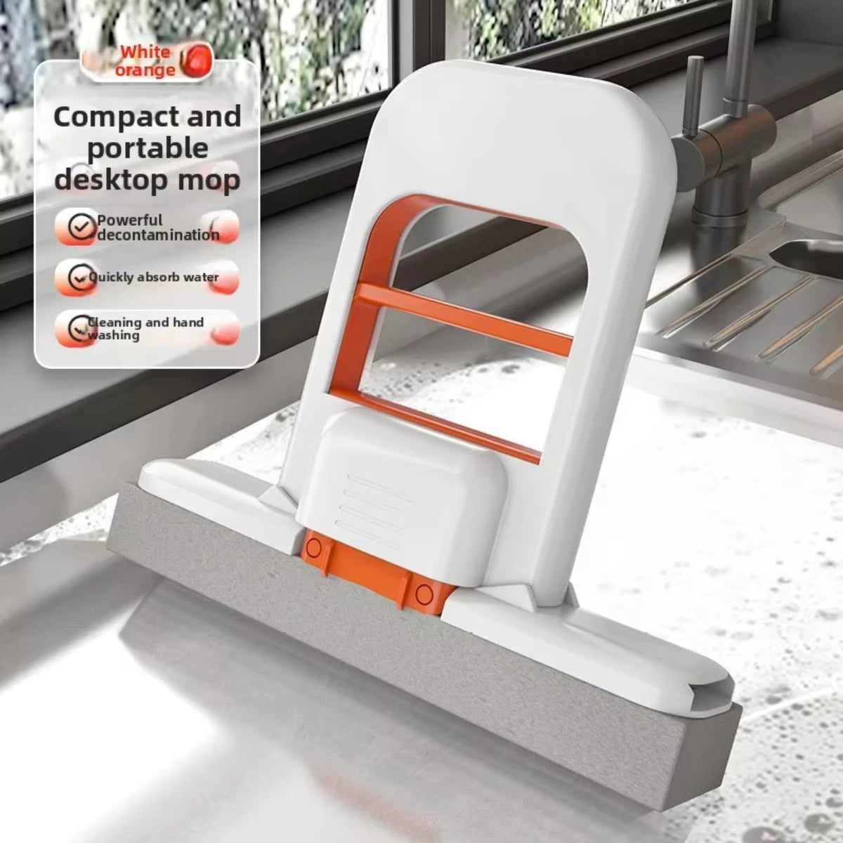 Mini Sponge Mop Hand-free Wash Mops Mini Portable Super Absorbent Mop for Desktop Floor Bathroom Kitchen Glass Car Cleaning